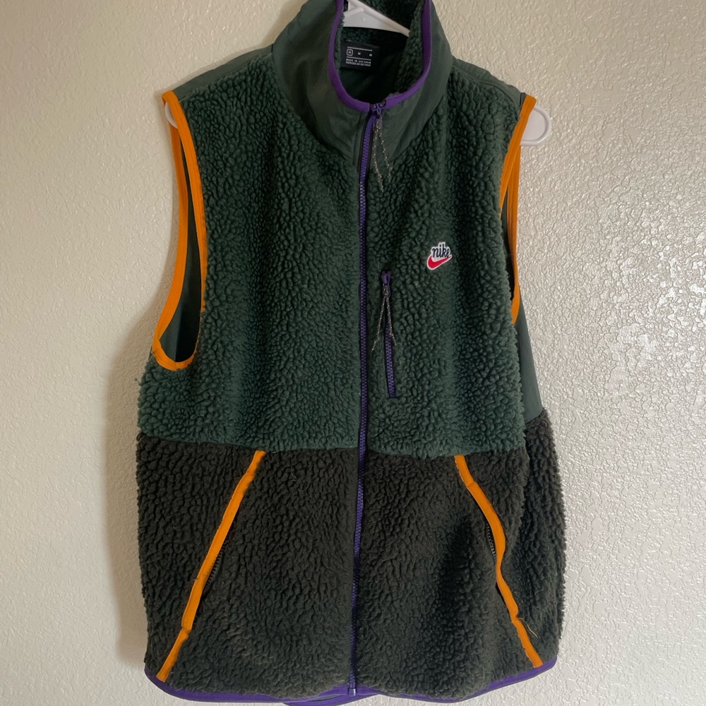Nike Fleece Vest in Dark Green and Orange